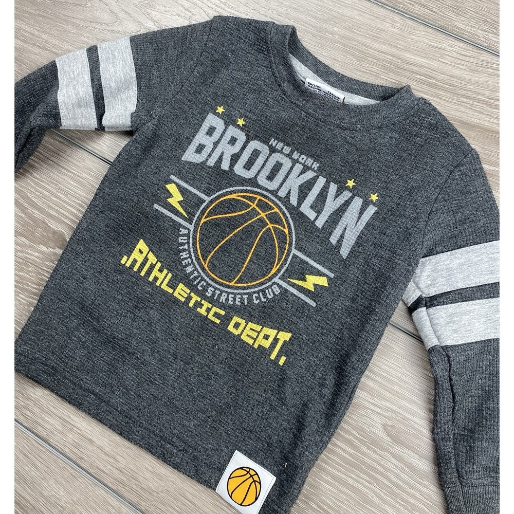 Mish Baby Boys Waffle Knit Brooklyn Basketball Long Sleeve Shirt Grey Size 18 M